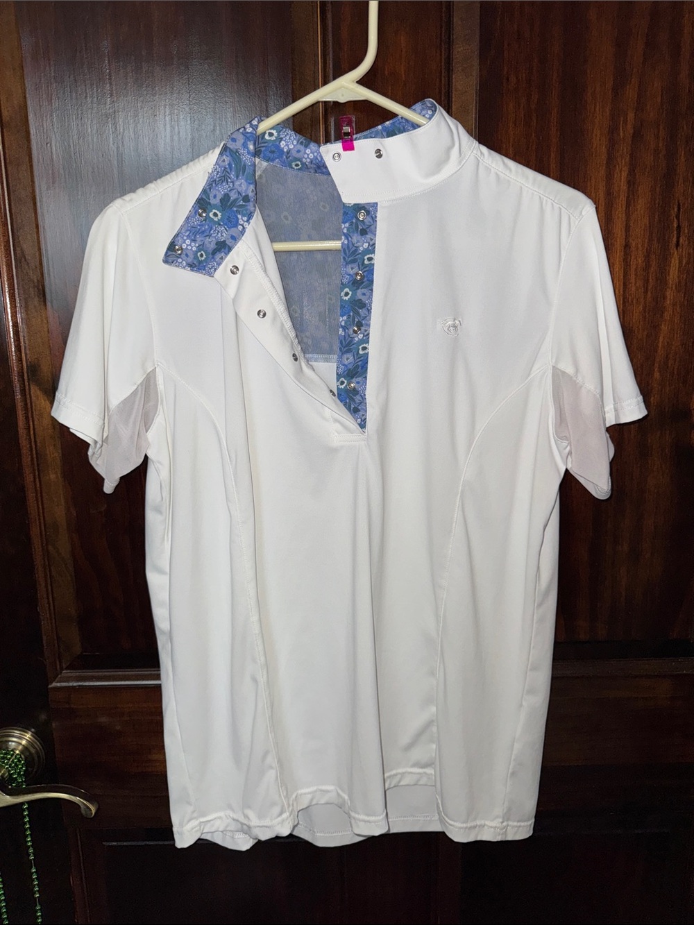 Large SmartPak Short Sleeve Show Sun Shirt Blue Floral Print